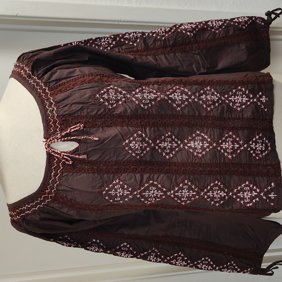 Soho Brown Embroidered Cotton Blouse M - Picture 1 of 7